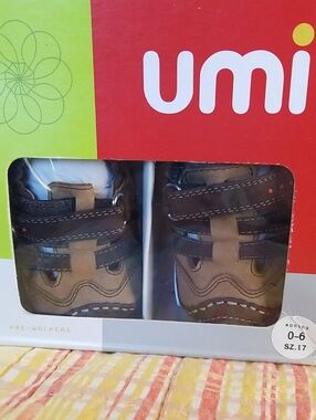 Umi Brown and Tan Soft Leather Pre-Walker Shoes 0-6 Months EURO 17 NIB